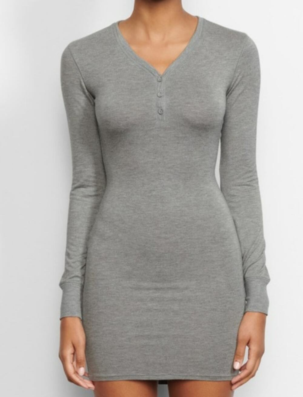 SKIMS Soft Lounge Ribbed Henley Sleep Shirt Dress Heather Grey M NWT Flawed